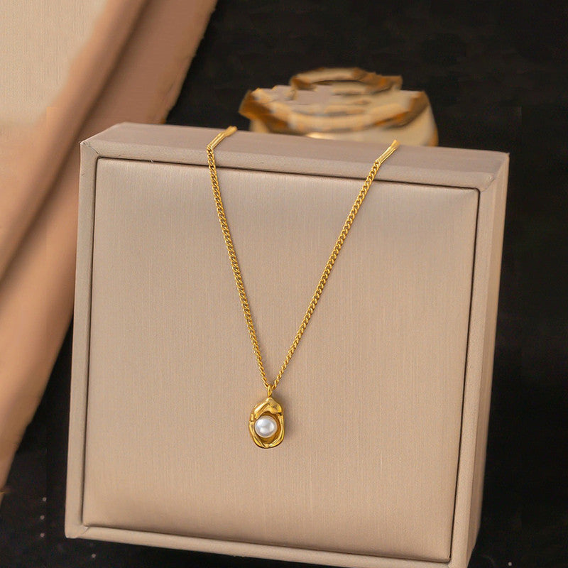 Gold-Plated Stainless Steel Pearl Pendant – Anti-Tarnish Contemporary Design