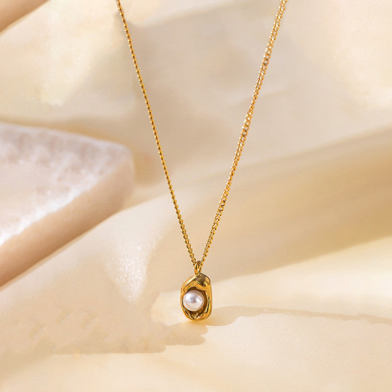 Gold-Plated Stainless Steel Pearl Pendant – Anti-Tarnish Contemporary Design