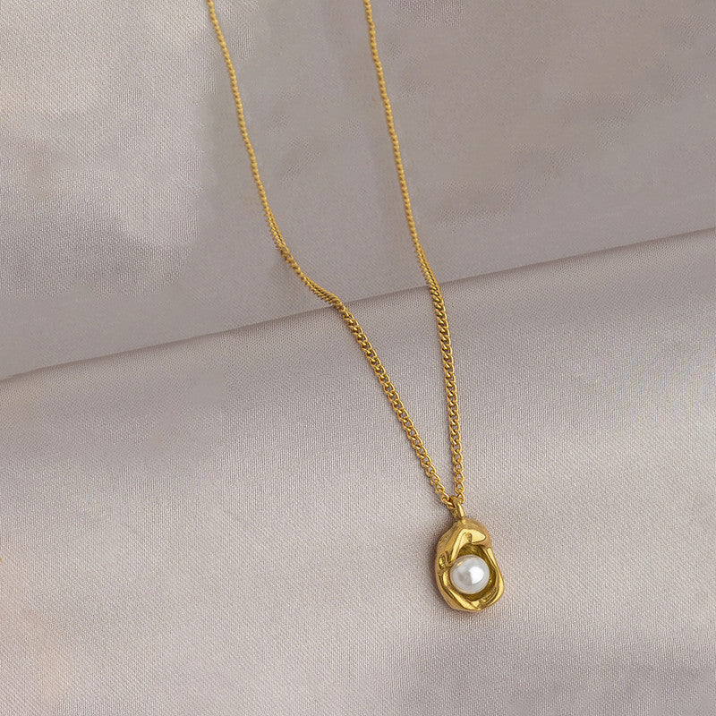 Gold-Plated Stainless Steel Pearl Pendant – Anti-Tarnish Contemporary Design