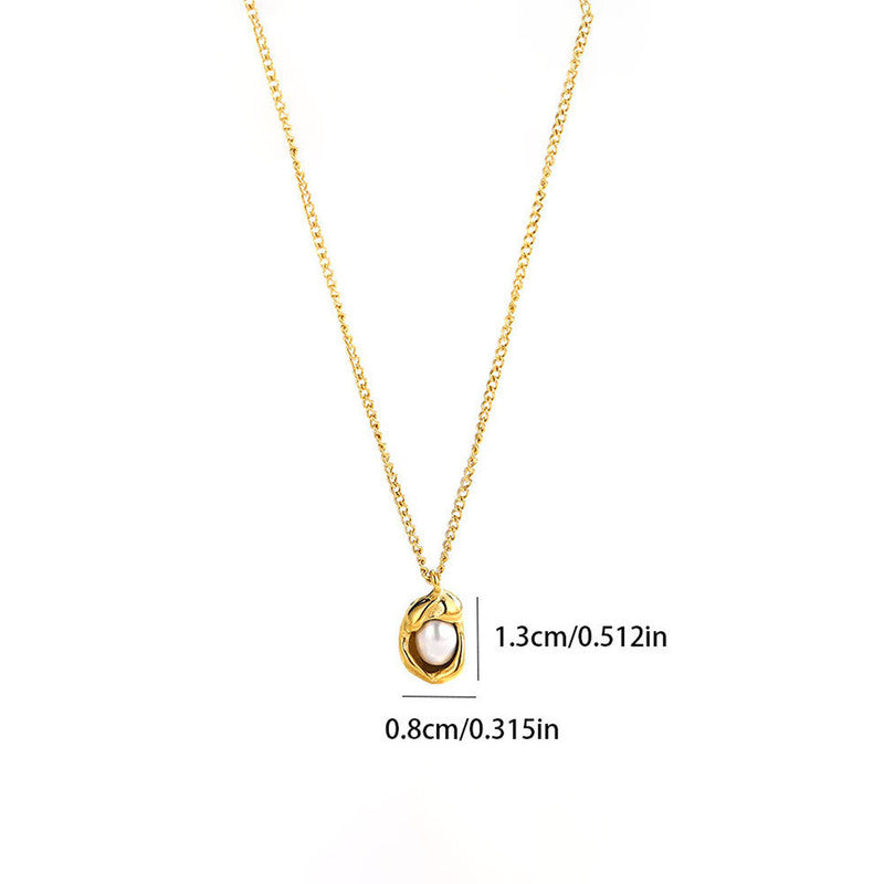 Gold-Plated Stainless Steel Pearl Pendant – Anti-Tarnish Contemporary Design