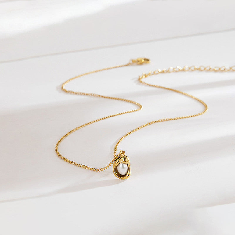 Gold-Plated Stainless Steel Pearl Pendant – Anti-Tarnish Contemporary Design