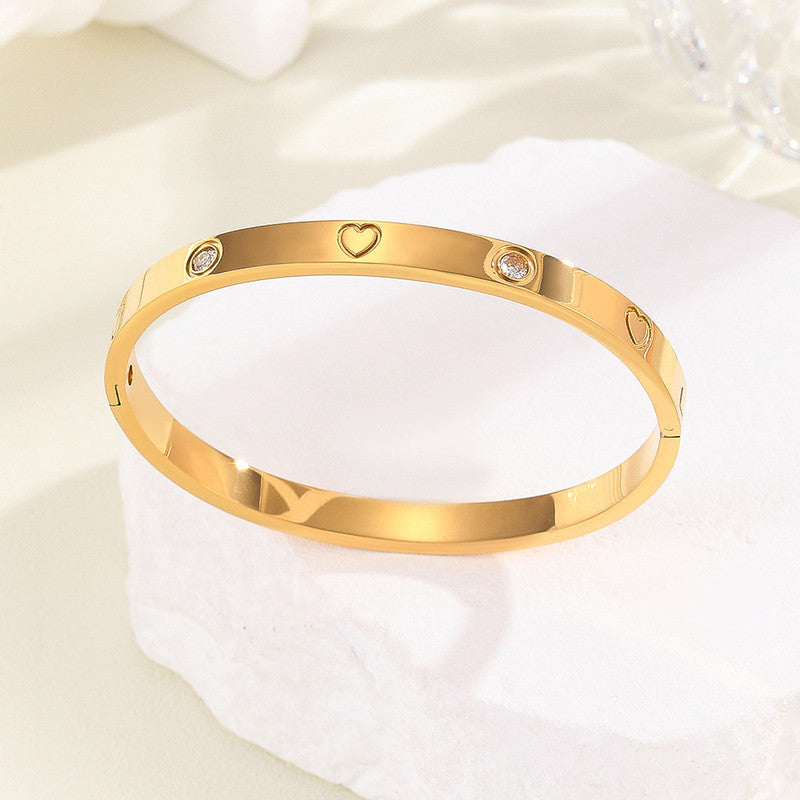 Stainless Steel Love Charm Bracelet – Anti-Tarnish, AD Detailing