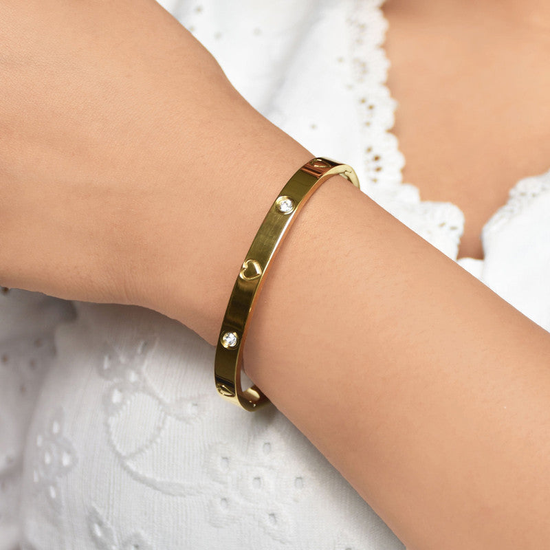 Stainless Steel Love Charm Bracelet – Anti-Tarnish, AD Detailing