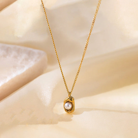 Gold-Plated Stainless Steel Pearl Pendant – Anti-Tarnish Contemporary Design