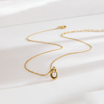 Gold-Plated Stainless Steel Pearl Pendant – Anti-Tarnish Contemporary Design