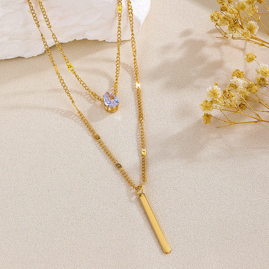 Gold-Plated Dual-Strand Teardrop CZ Pendant – Anti-Tarnish Stainless Steel