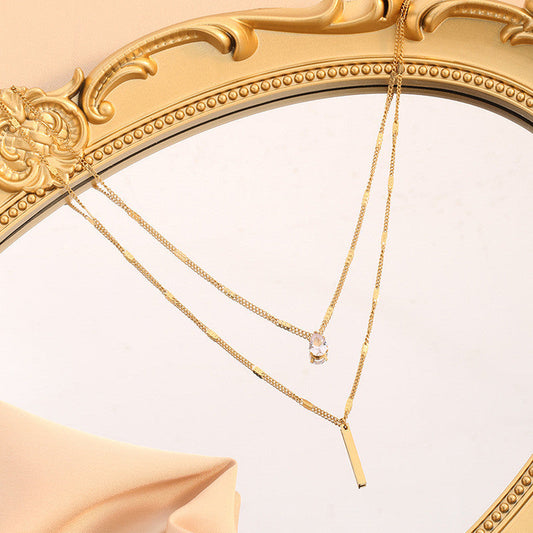Gold-Plated Dual-Strand Teardrop CZ Pendant – Anti-Tarnish Stainless Steel