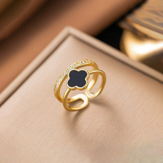 Elegant Clover-Themed Finger Ring – Adjustable & Anti-Tarnish
