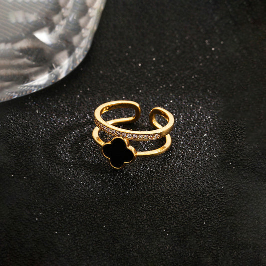 Elegant Clover-Themed Finger Ring – Adjustable & Anti-Tarnish
