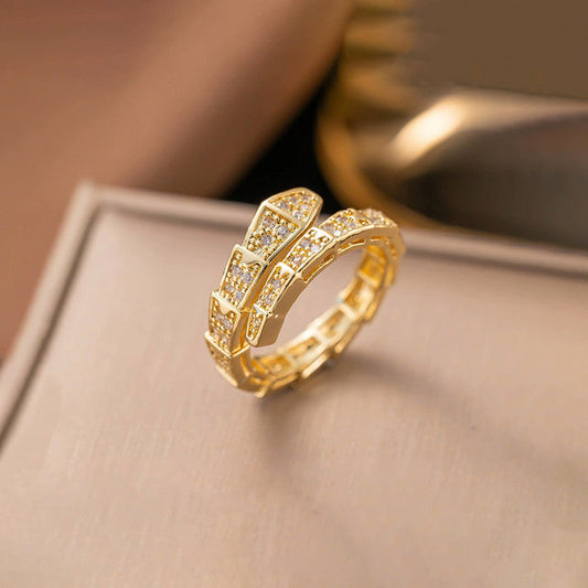 Gold-Plated Stainless Steel Snake Ring – Adjustable, Anti-Tarnish