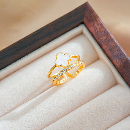 Lucky Clover-Themed Adjustable Ring | Gold-Plated Stainless Steel